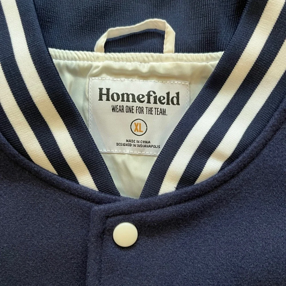 Homefield Auburn Men Varsity Jacket Navy Blue Cream Letterman Chenille A PatchXL